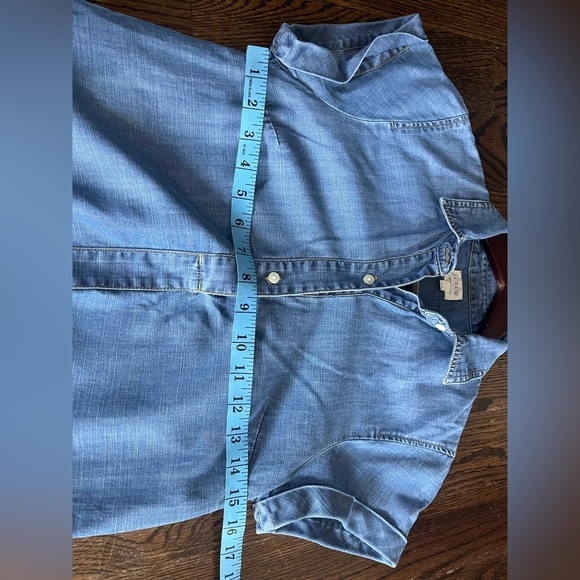 J.Crew Short Sleeve Popover Blue Button Placket Top Size XS lyocell linen cotton - Picture 6 of 7